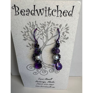 Beadwitched Purple Amethyst Pearl Dangle niobium wire Earrings made in Alaska